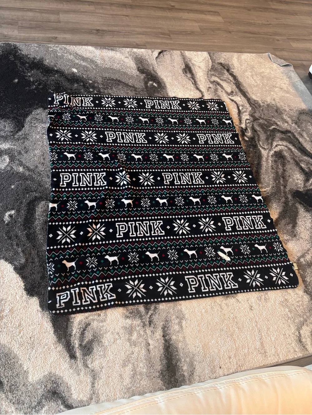 PINK Victoria's Secret Black Holiday Dog Pattern Fleece Throw